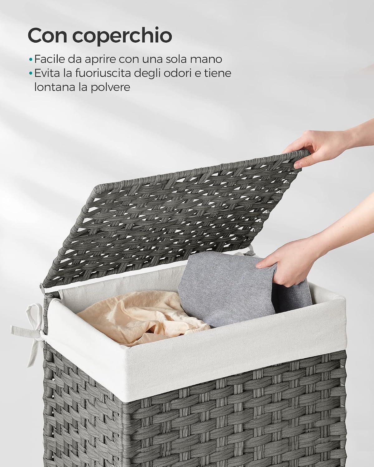 Detalle de SONGMICS Cestino portaoggetti 90 L con coperchio