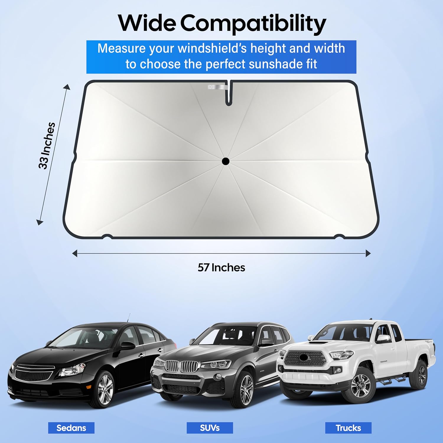 Detalle de EcoNour Windshield Sun Shade Umbrella for Car — Medium Foldable 57” x 33” with 5-Layer UV Blocking & Extreme Heat Protection