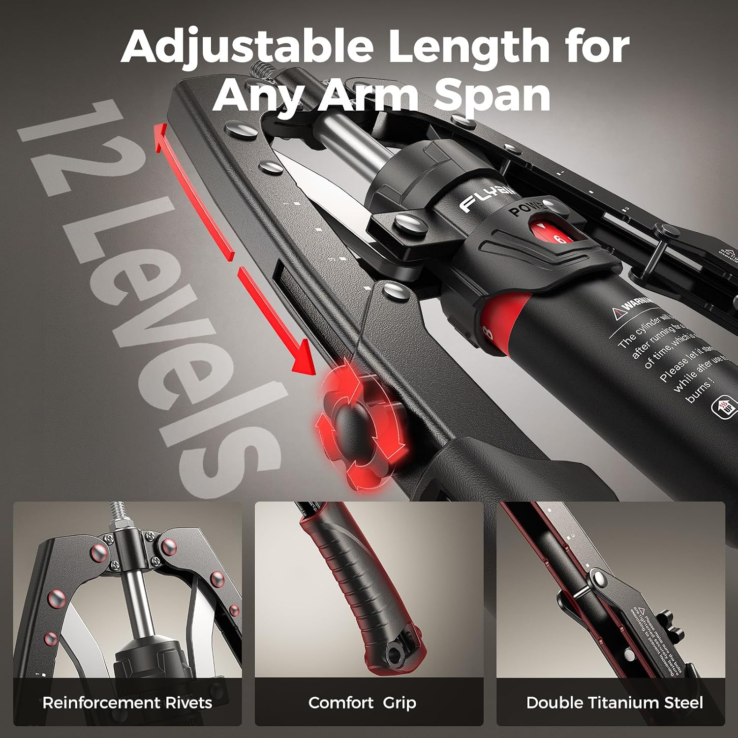Detalle 2 de FLYBIRD Ashape-Black Hydraulic Chest and Arm Trainer with 15 Resistance Levels