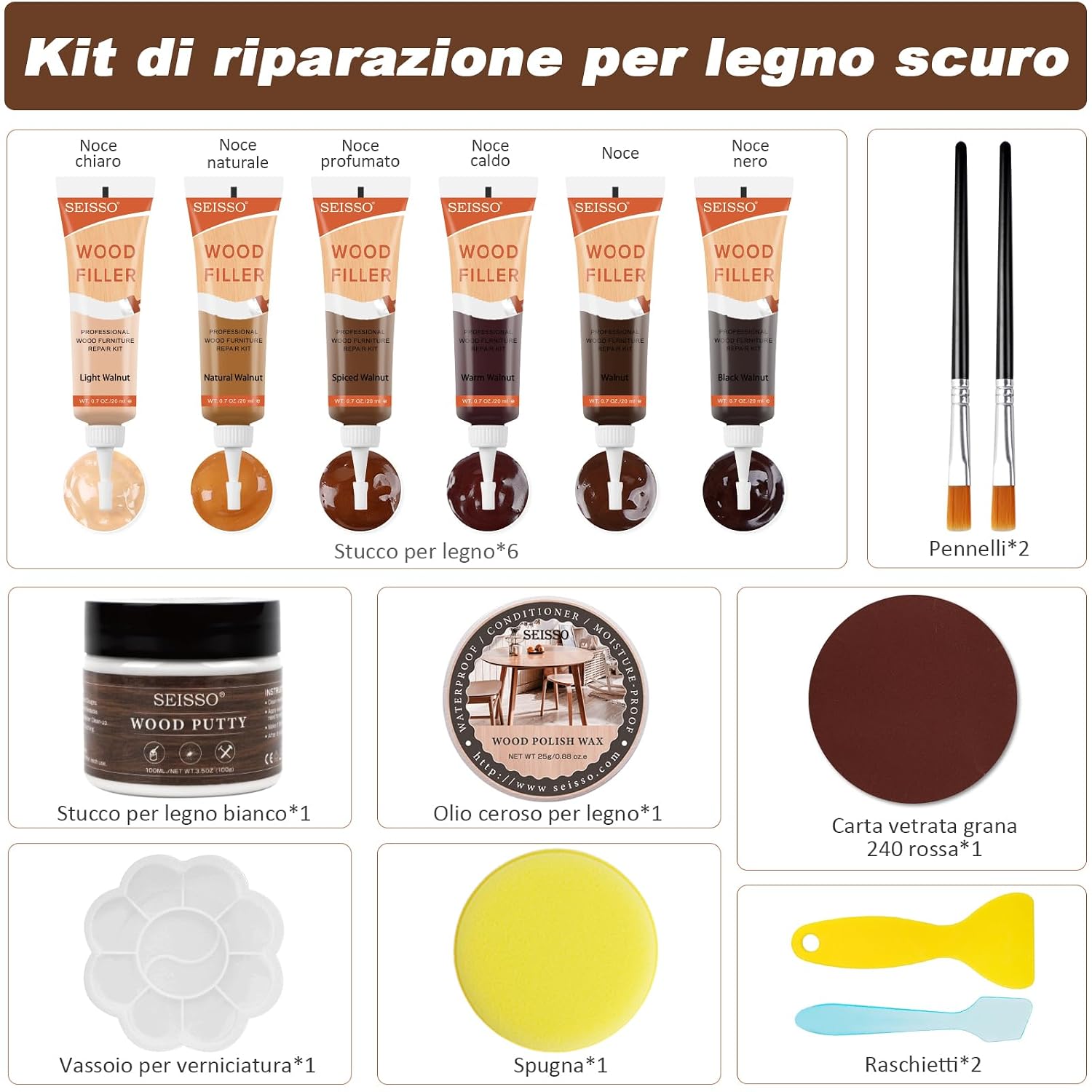 Detalle 2 de SEISSO Kit Riparazione Legno 100g stucco bianco