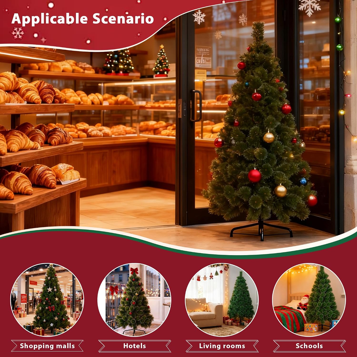 Detalle 1 de UISEBRT HKDY-UIS-(SD00230) Artificial Christmas Tree with Stand, Green and White PVC Spruce