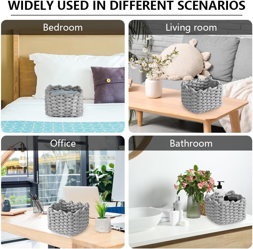 Thumbnail 6 de Aolso Panier Rangement, 2 Panier en Corde de Coton Gris – Rangement Élégant pour Salle de Bain et Plus