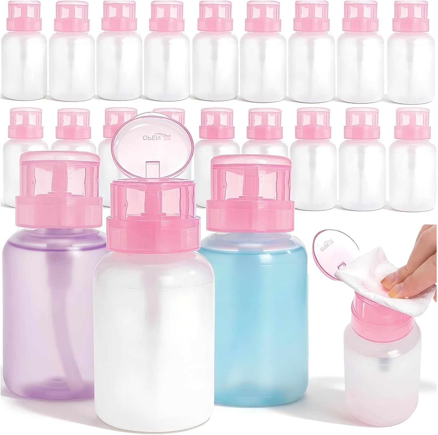 Detalle de Pumtus 16 Pack Push Down Pump Dispenser, 200ml – Leak‑Proof, Refillable Bottles for Acetone, Alcohol, and Skincare