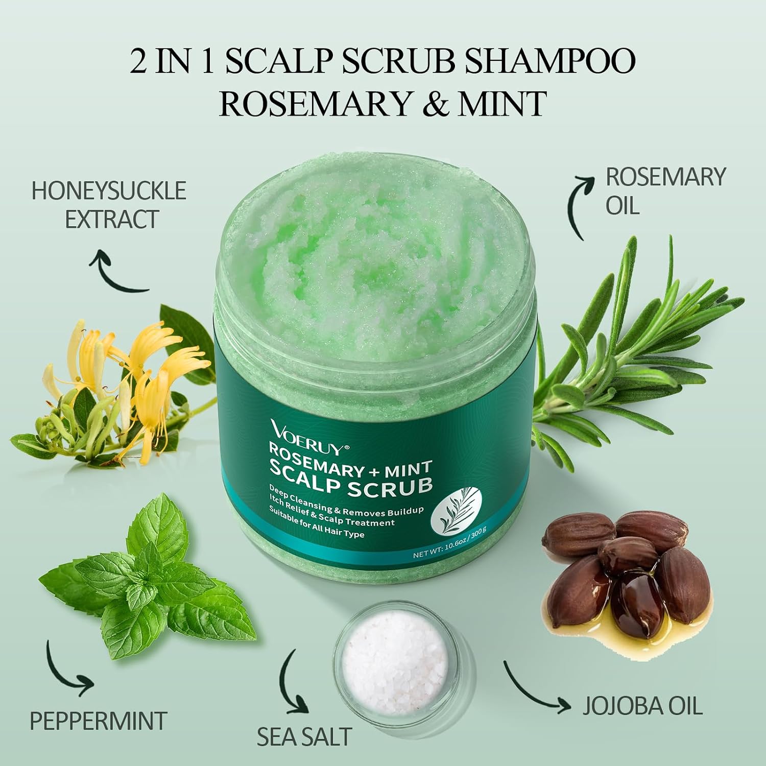 Detalle de VOERUY Scalp Scrub Rosemary Exfoliator 2-in-1 with Mint Oil, 10.6oz