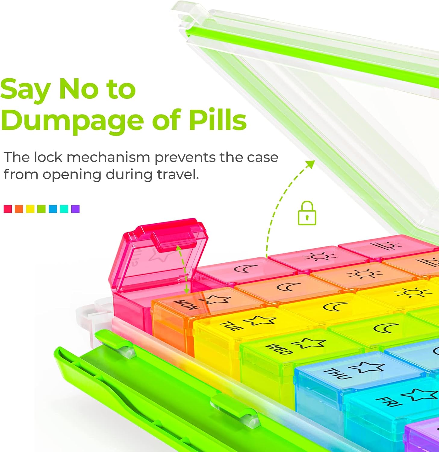 Detalle 2 de AUVON 28‑compartment weekly pill organiser for 7 days 💊