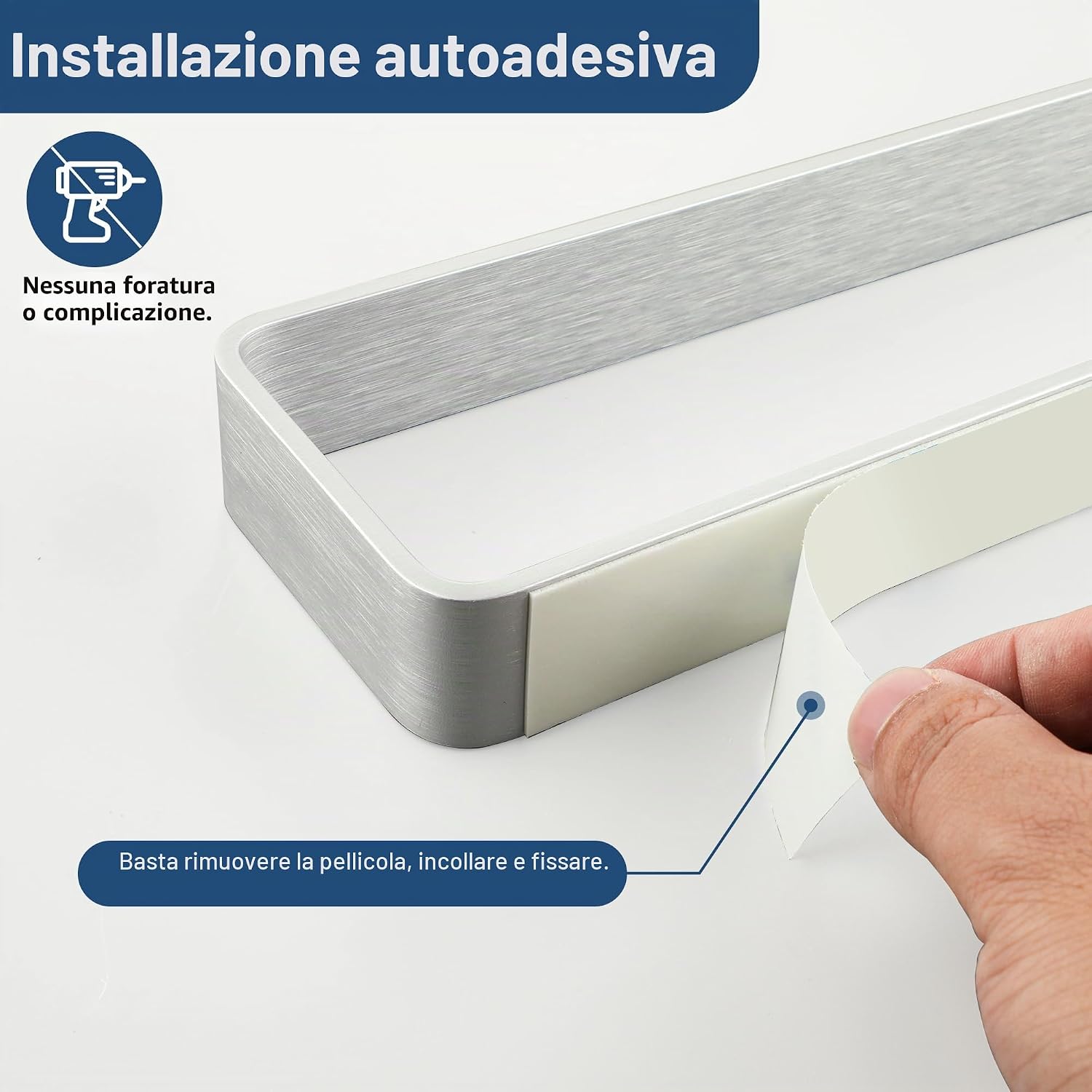 Detalle de SAYAYO Porta Asciugamani Bagno Adesivo 20 cm in Argento — Portasalviette da Parete in Alluminio