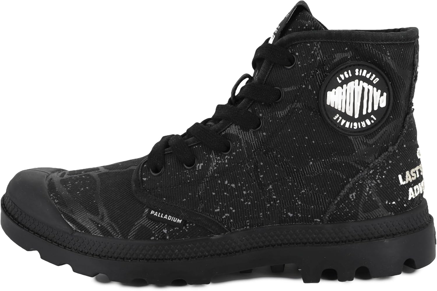 Detalle de Palladium Mixte Pampa Hi Tunnels Ankle Boot – Botte montante en toile stonewashed avec broderie au talon