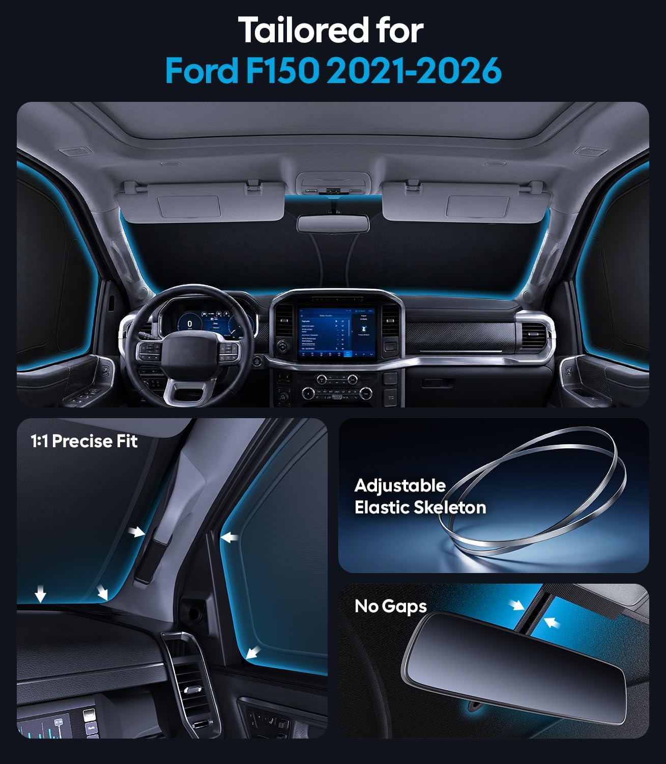 Thumbnail 4 de Wigoo 2026 Upgrade 6PCS Full Set Window Sunshade for Ford F150 4-Door (2021-2026) – Ice-Crystal Tech, 7-Layer Cooler, 1-Min Install