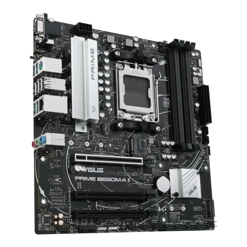 Detalle de ASUS PRIME B650M-A II-CSM: placa base AM5 compacta para Ryzen 7000 con buenas opciones de ajuste