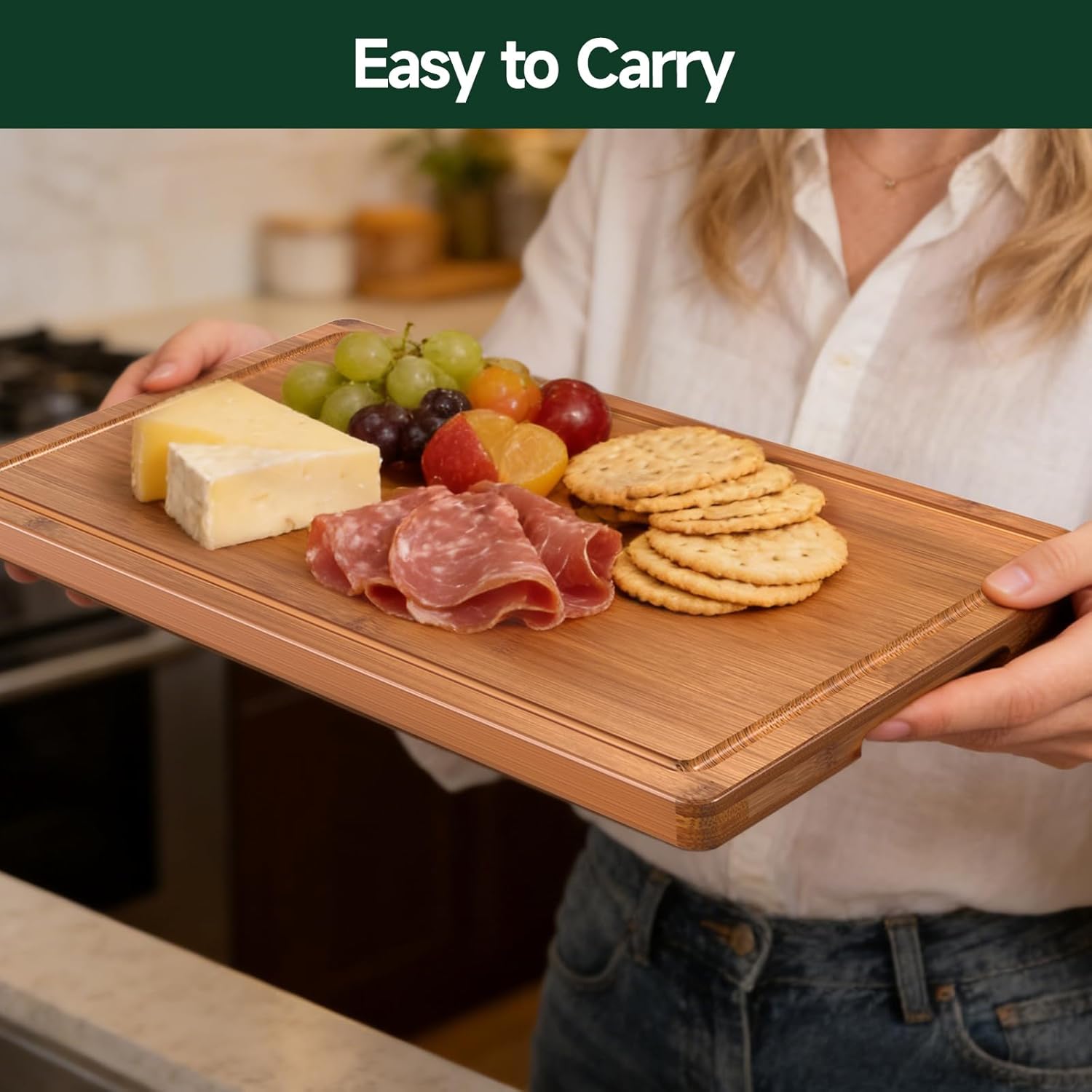 Thumbnail 4 de Zeawec 3-Piece Bamboo Cutting Board Set with Deep Juice Grooves (Carbonized)