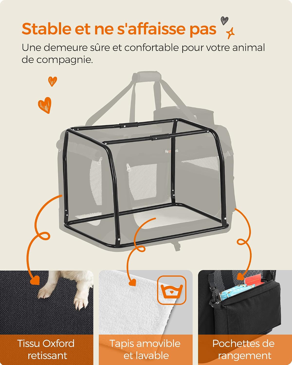 Detalle de Feandrea Sac Transport Chat Chien – Caisse Pliable, 60 x 42 x 42 cm, Noir