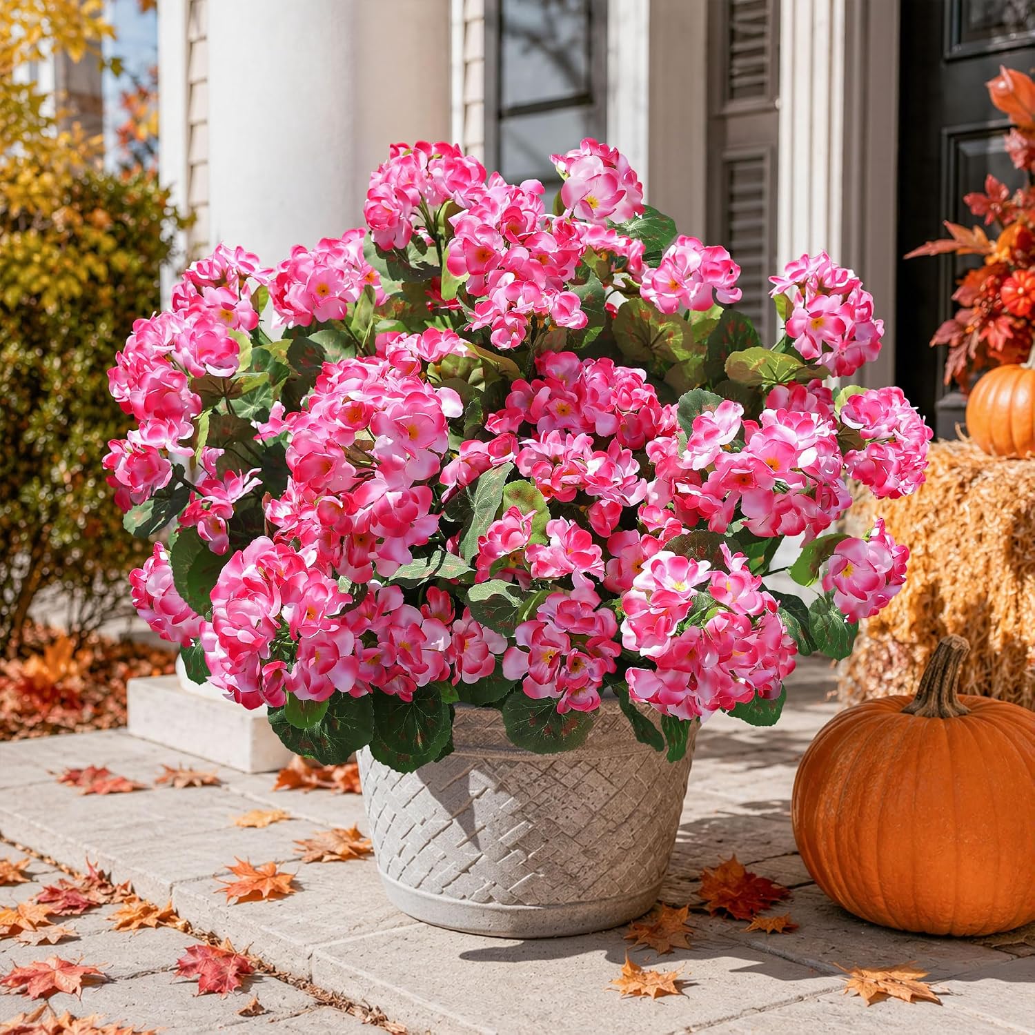 Detalle de HyeFlora Artificial Geranium Fake Flowers (6 Bundles) for Outdoor Porch, Planters & Balconies