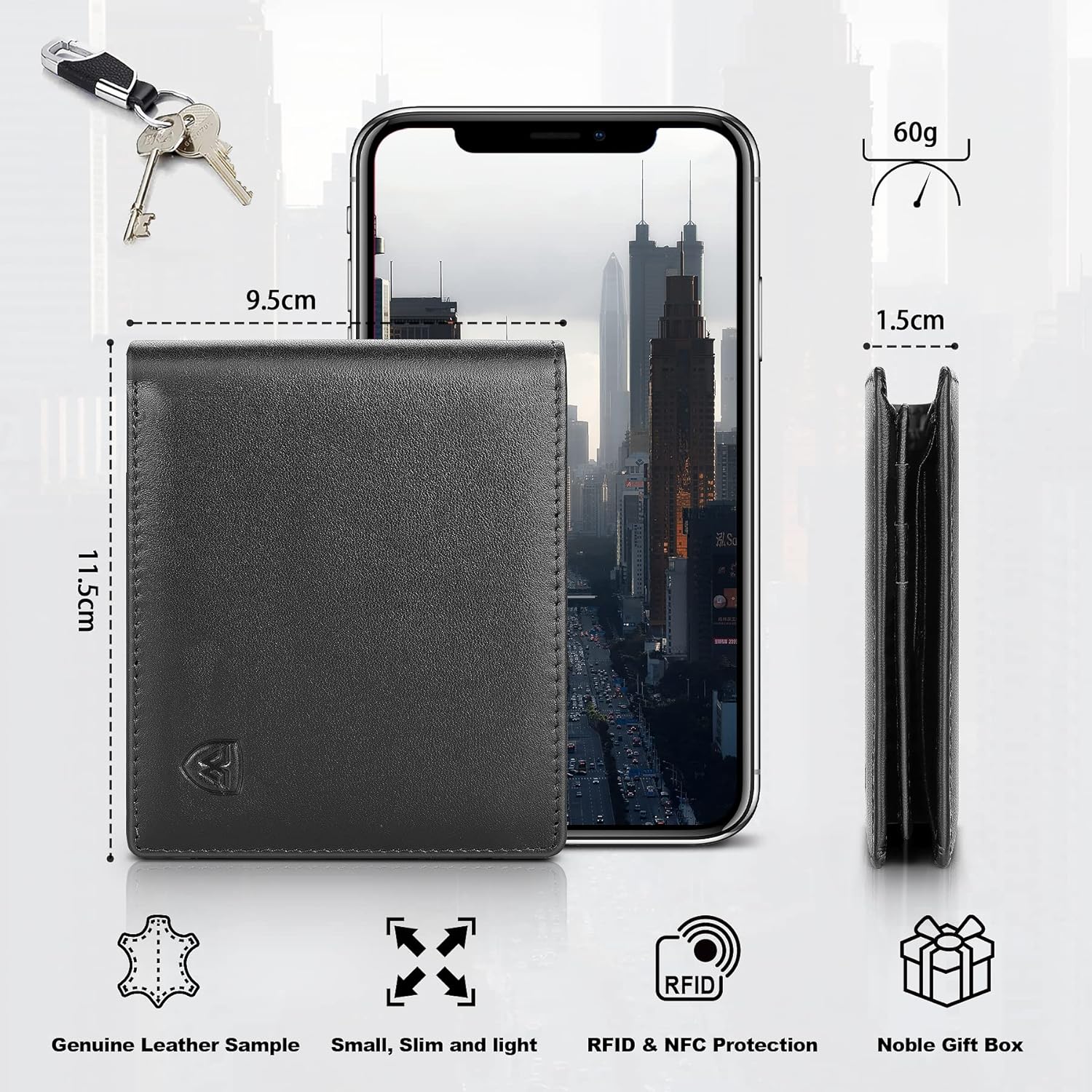 Thumbnail 2 de WONSEFOO Portefeuille Homme en Cuir avec Blocage RFID – Noir, 10 Porte‑Cartes, 2 Compartiments Billets et Grande Poche Monnaie