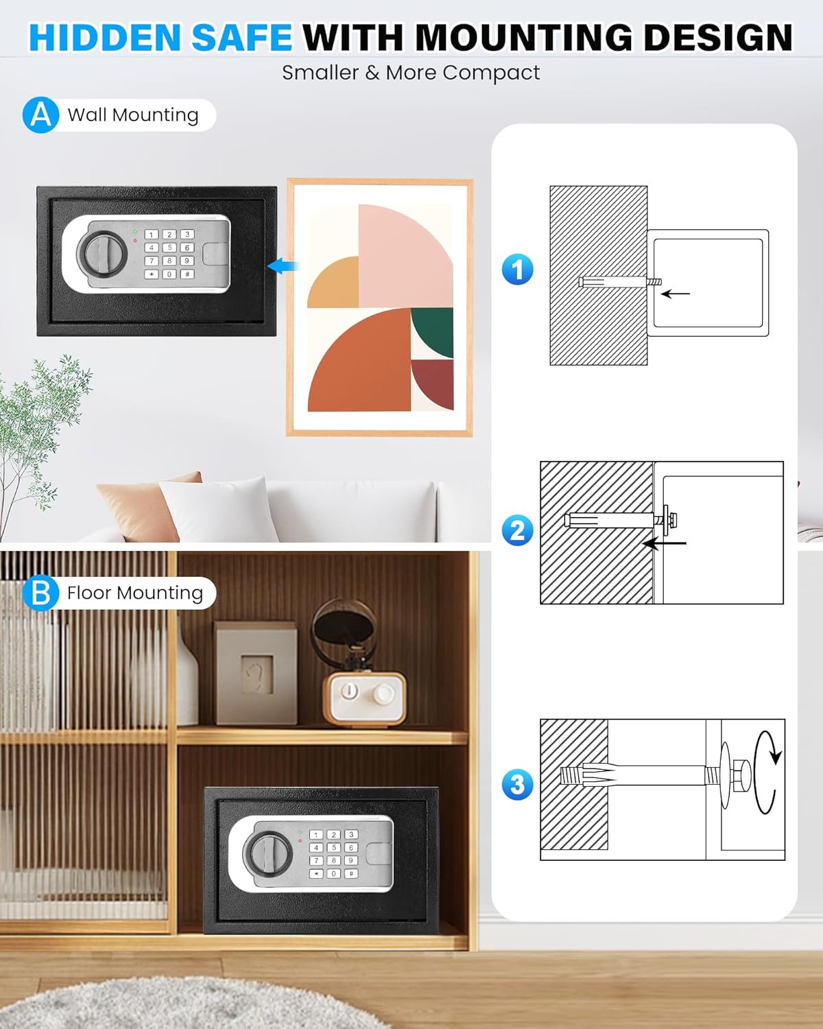 Thumbnail 4 de [UPGRADED] Small Safe Box for Home: 0.30 Cuft Mini Safe with Fireproof Bag and Programmable Keypad