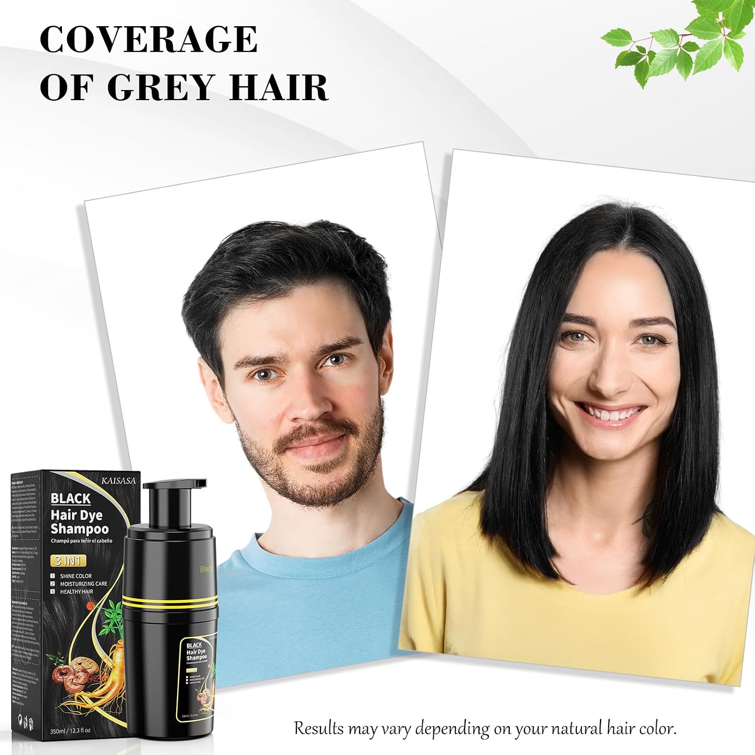 Thumbnail 1 de KAISASA Black Hair Dye Shampoo 3 in 1: Grey Coverage, Cleanse & Condition in One