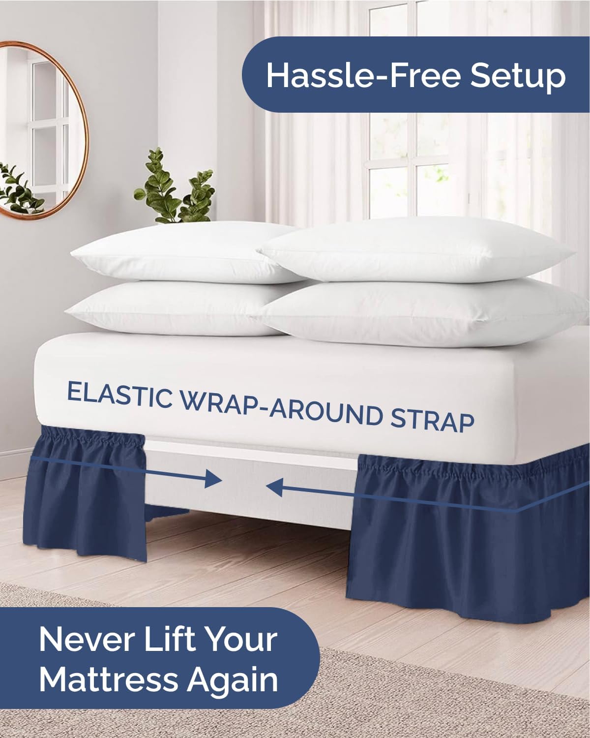 Thumbnail 1 de Wrap Around Dust Ruffle Bed Skirt (Navy Blue) for Queen Beds with 15 Inch Drop