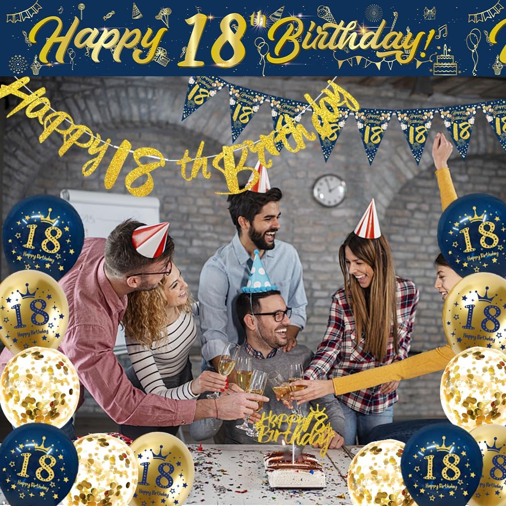 Thumbnail 6 de Blue Gold 18th Birthday Decorations Kit