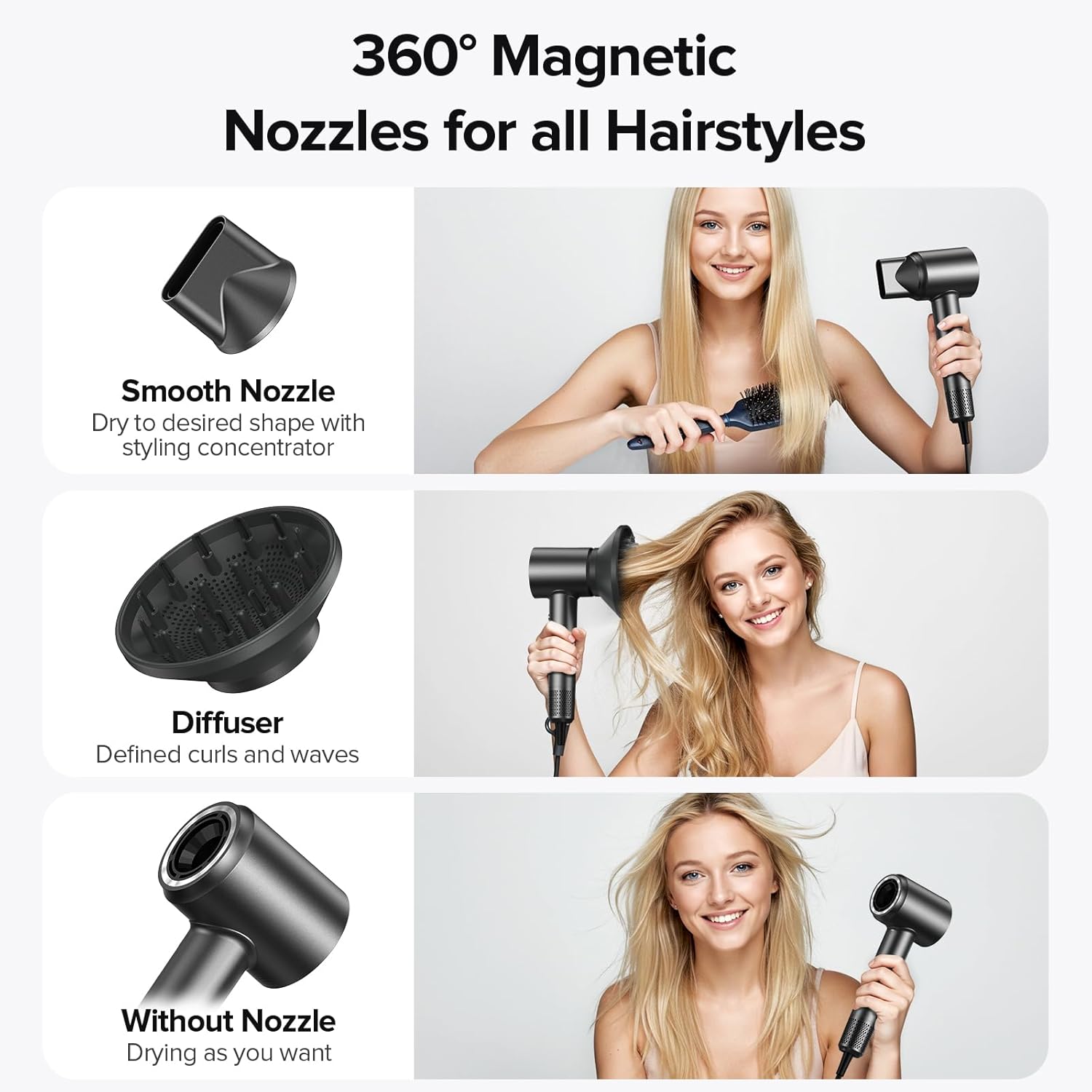 Thumbnail 3 de Hair Dryer with 150,000 RPM Brushless Motor, 500M Negative Ions, ThermoControl & Magnetic Nozzle/Diffuser