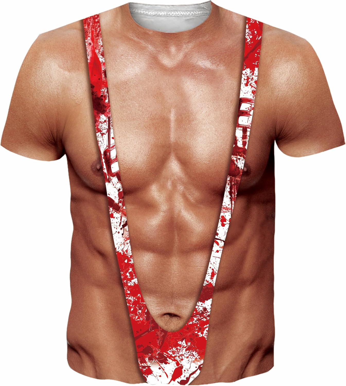 Detalle de Kinberr Funny Fake Abs T-Shirt, Short-Sleeve Hairy Chest Graphic Tee