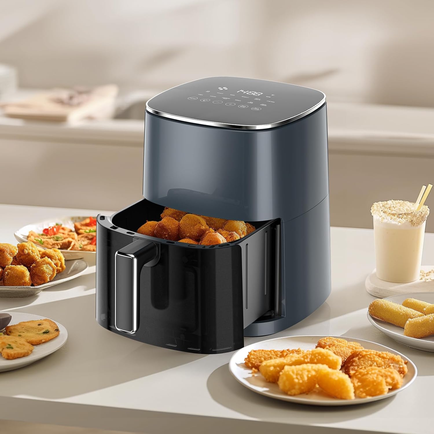Detalle de Sweetcrispy Air Fryer 6 Quarts with Window: 12-in-1 Square Air Fryer Oven