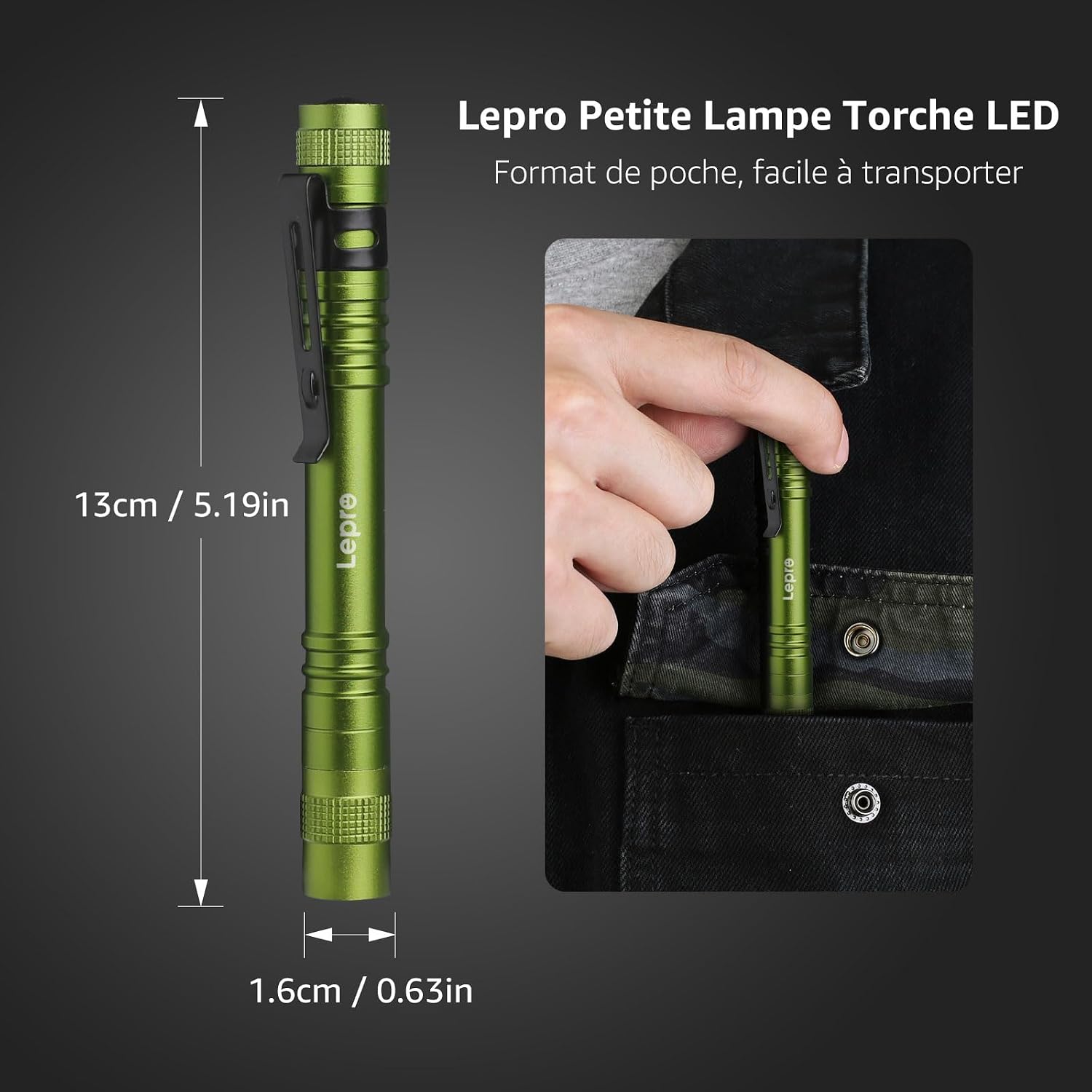 Detalle 2 de Lepro Lampe Torche 13 cm, 2 piles AAA