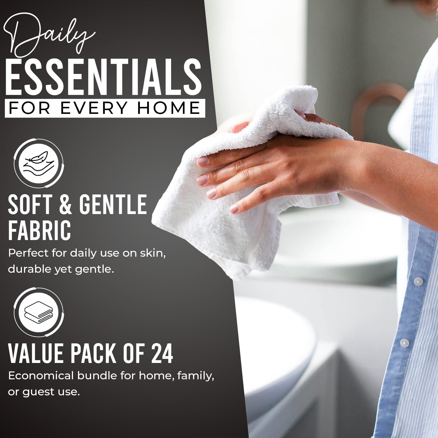 Thumbnail 6 de DAN RIVER 24-Pack Cotton Wash Cloths (12x12) — Soft, Absorbent Grey & White for Showering