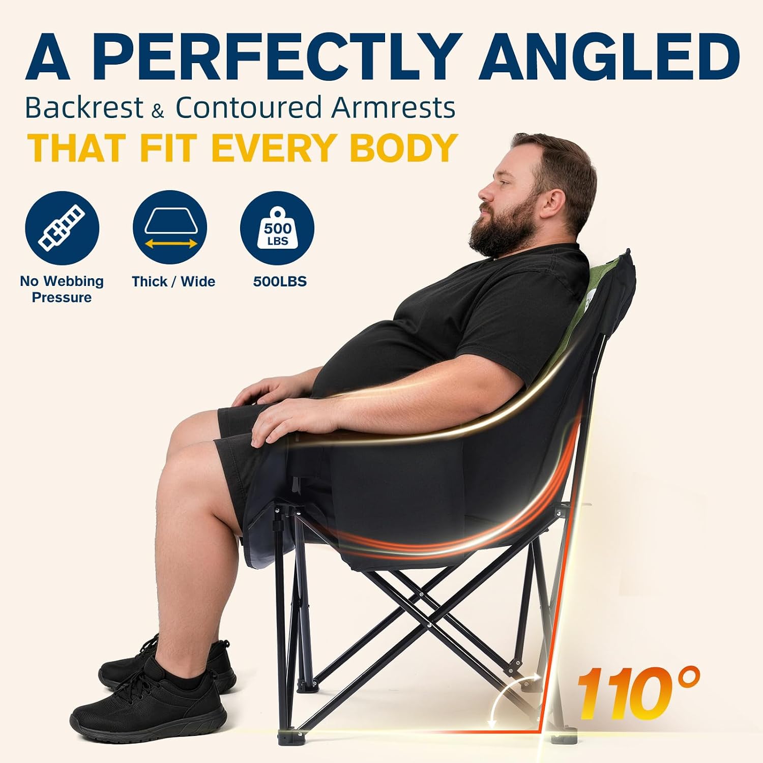 Detalle de Coldbee PW-RC749C2 Oversized Camping Chair, 500-lb Capacity, Padded Green