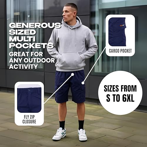 Detalle de LABEL APPAREL Mens Cargo Combat Shorts in Navy, Regular Fit, 6XL