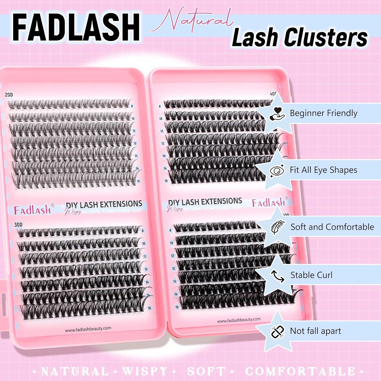Thumbnail 4 de FADLASH 546-teiliger Wimpern-Cluster Set (20D/30D/40D/60D) in Wispy-Lash C-Welligkeit, 8–16 mm