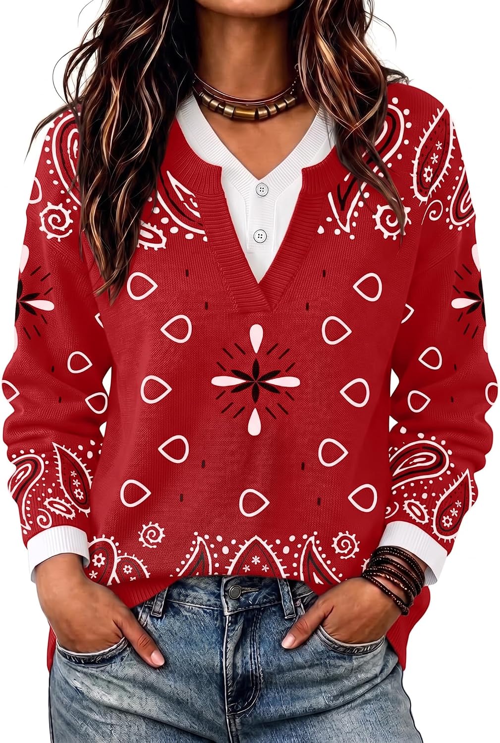 Thumbnail 6 de Women's Henley Pullover Sweater, Viscose Blend