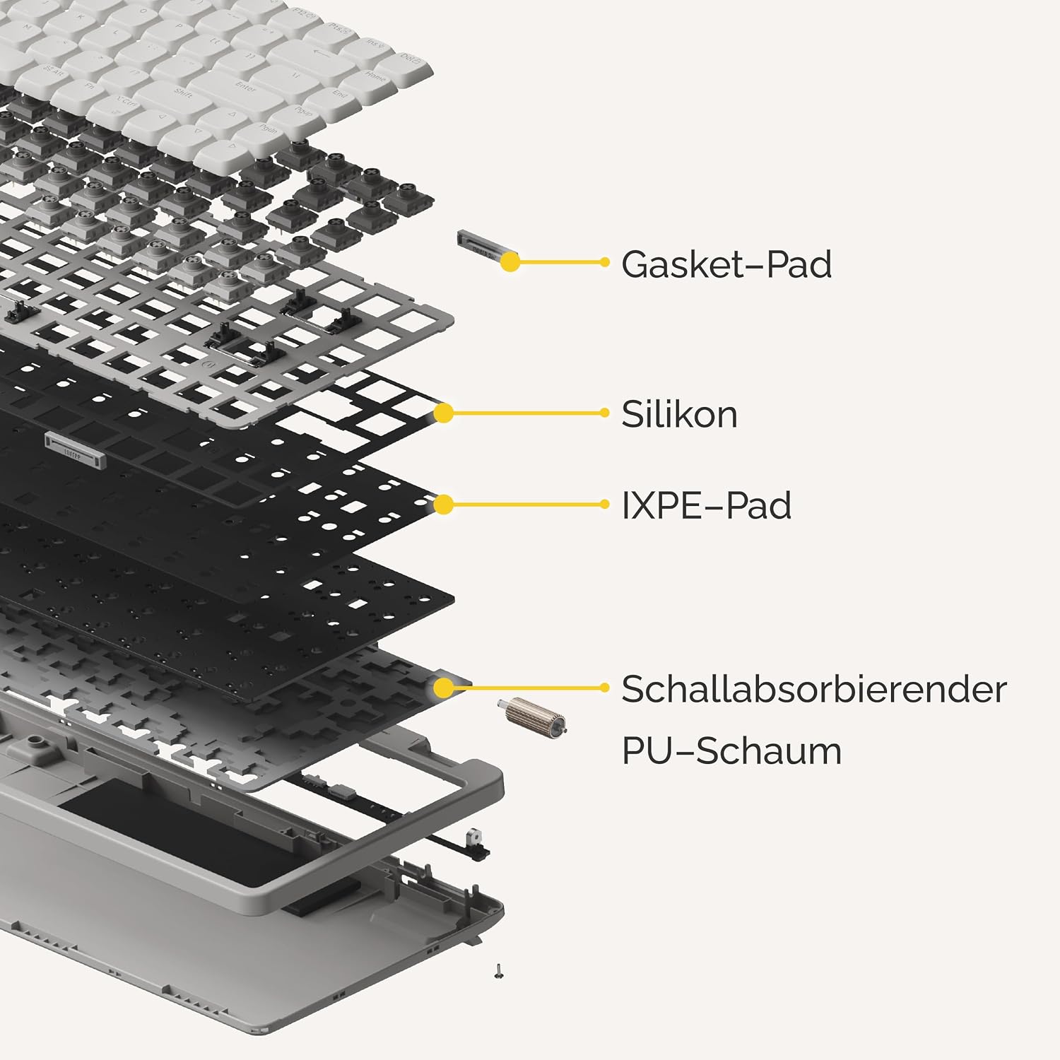 Thumbnail 3 de LOFREE Flow Lite100 Low-Profile mechanische Tastatur (QWERTZ, Weiß) – Bluetooth/2.4G/kabelgebunden, swappable mit Specter linearen Switches