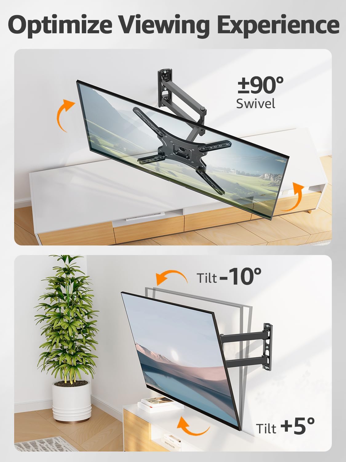 Thumbnail 2 de ELIVED Full Motion TV Wall Mount for 26-60 Inch TVs with ±90° Swivel and Tilt