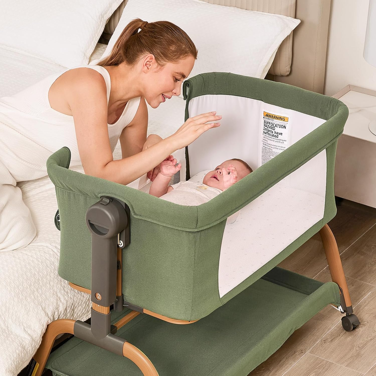 Detalle de ANGELBLISS Y08 3-in-1 Baby Bassinet, Rocking Bedside Sleeper, Green