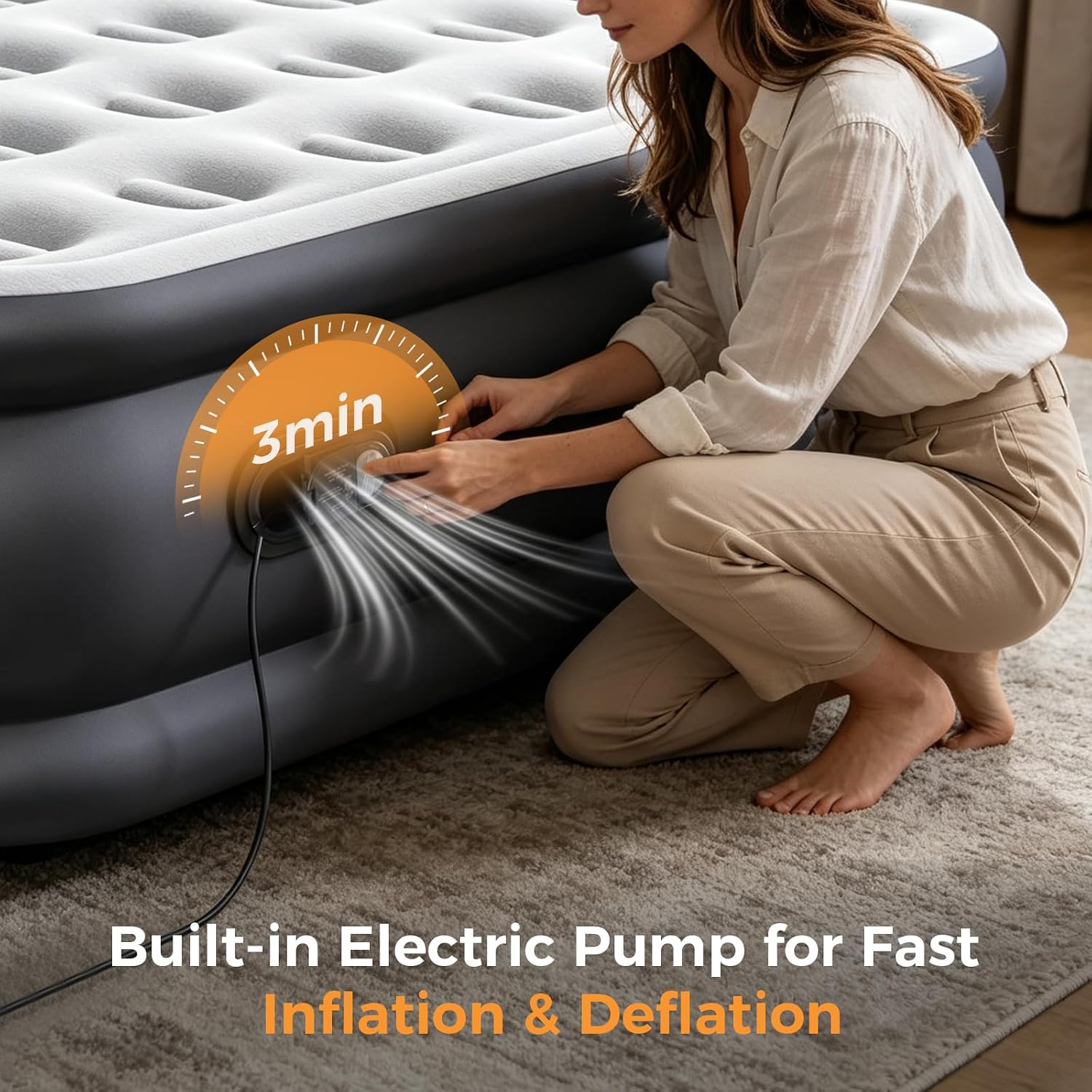 Thumbnail 4 de NEWBULIG Queen Air Mattress with Built-In Pump, 16-Inch PVC, 440-lb Capacity