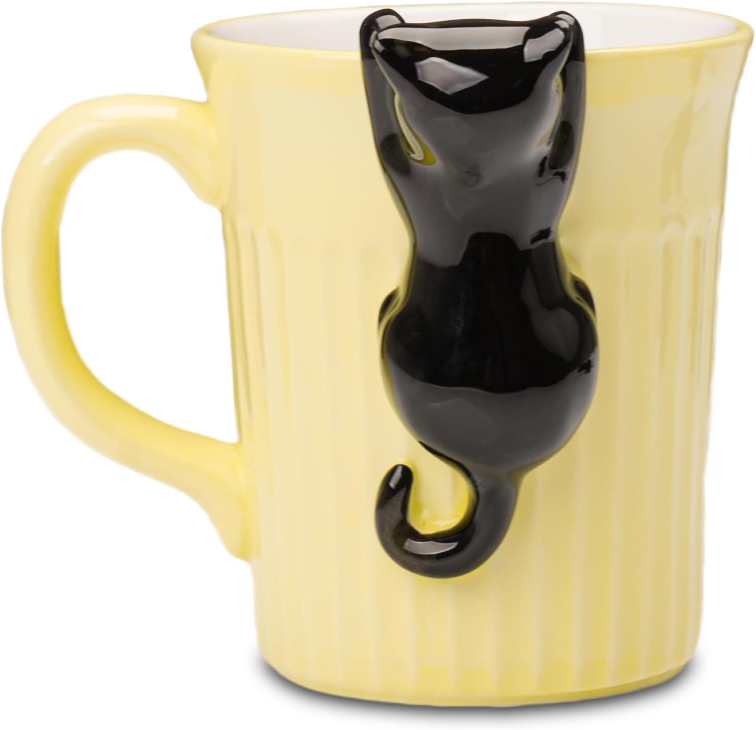 Detalle de ZONSUSE Schwarze Katzen Tasse – 3D-Katzenbecher, 380 ml, gelb