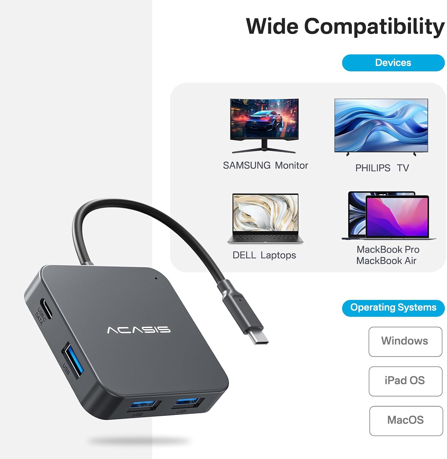 Detalle 2 de ACASIS HB0706GY 6-in-1 USB-C Hub, 4K 60Hz HDMI, 10Gbps, 100W PD