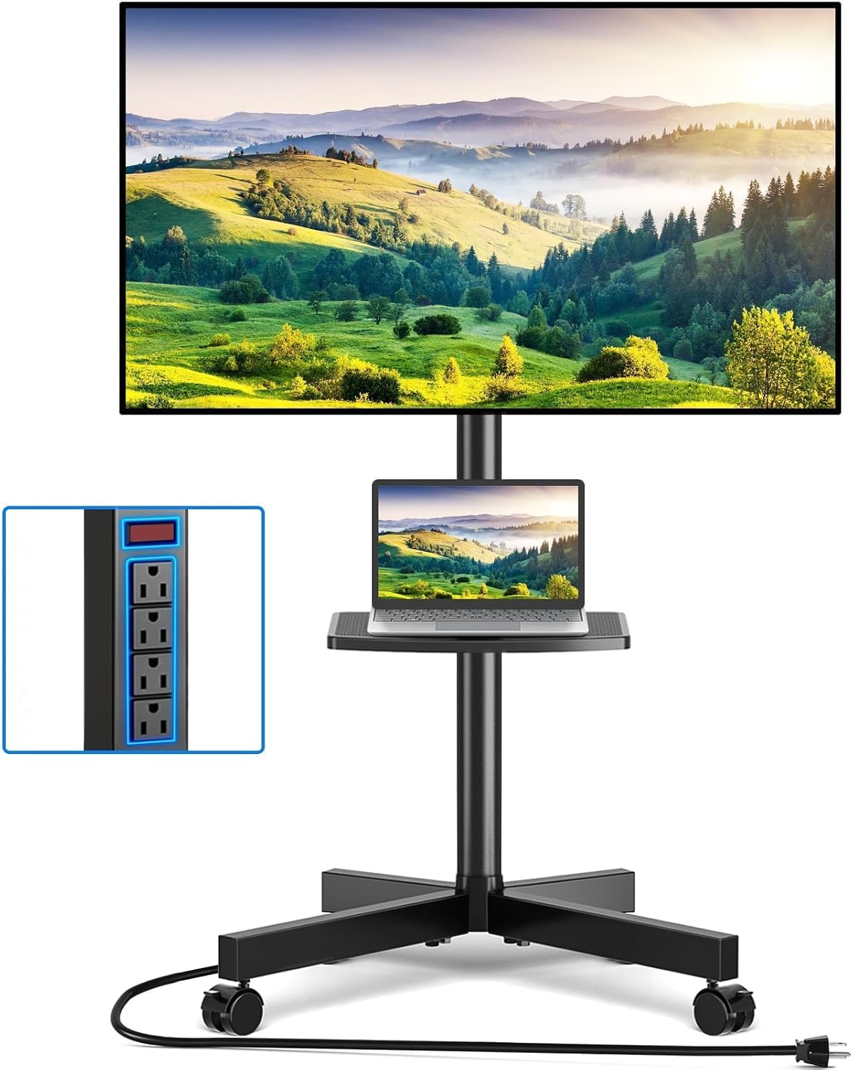 Detalle de Rfiver DMT2004 Mobile TV Stand, 23–60-Inch, 88 lb Capacity, with Power Strip