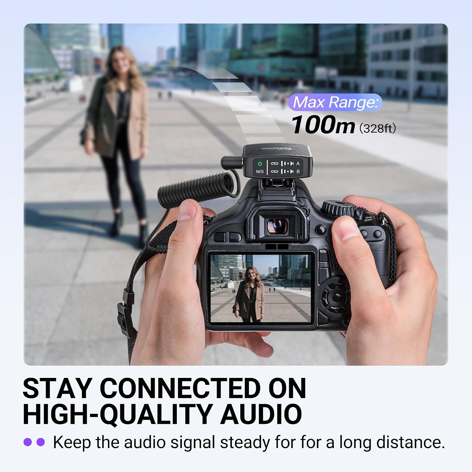 Detalle de FIFINE M9 Wireless Lavalier Microphone with Noise Cancellation and 50 m Range