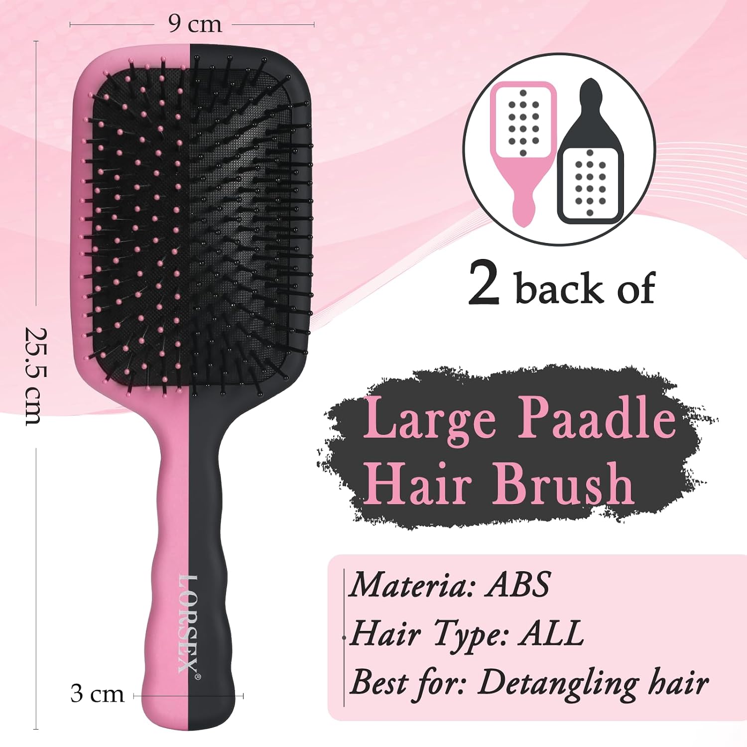 Detalle 2 de LORSEX 2 Stück Paddel Haarbürste für nasses Haar