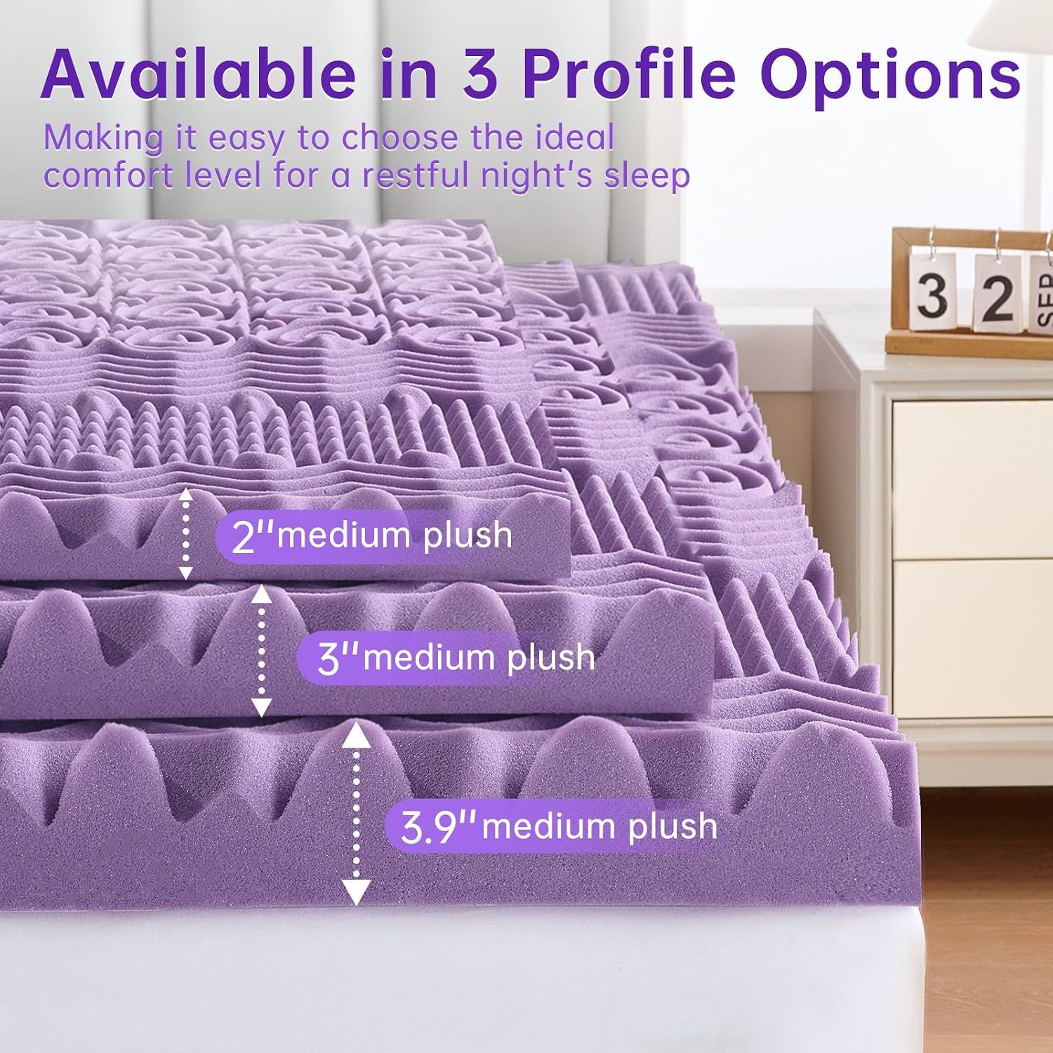 Thumbnail 5 de MUXHOMO 3 Inch 7-Zone Queen Mattress Topper (Lavender Cooling Gel Memory Foam)