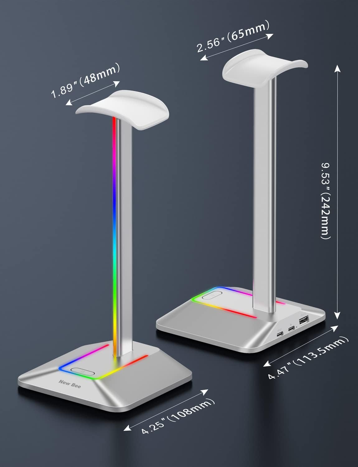 Detalle 1 de New Bee Kopfhörer Ständer RGB mit USB‑C Ladefunktion