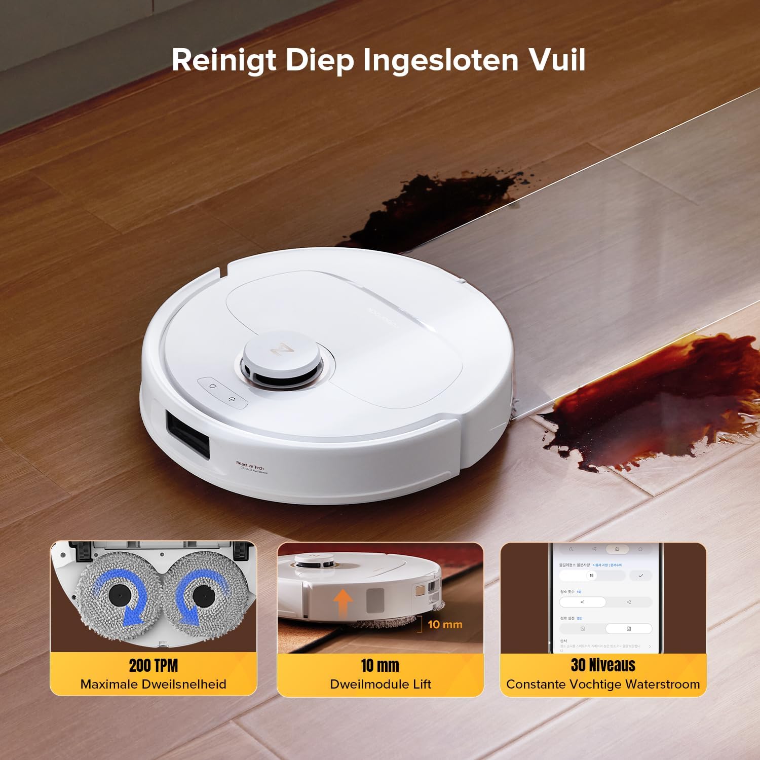 Detalle de roborock Qrevo S5V robotstofzuiger met 12.000 Pa, FlexiArm en alles-in-één dock