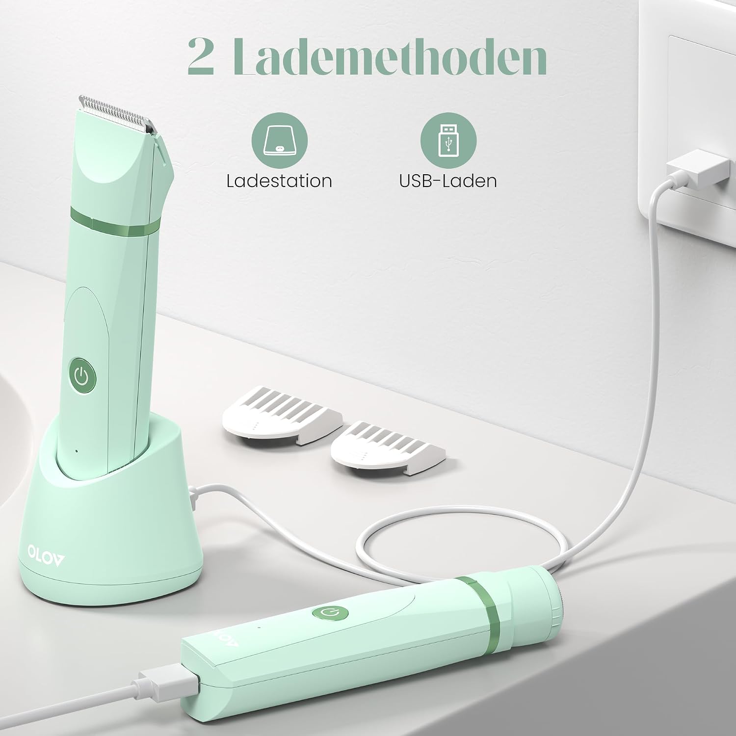 Detalle de Intimrasierer für Frauen mit 2 Köpfen, Nass- und Trockengebrauch, wiederaufladbar (USB-Ladestation, IPX7)