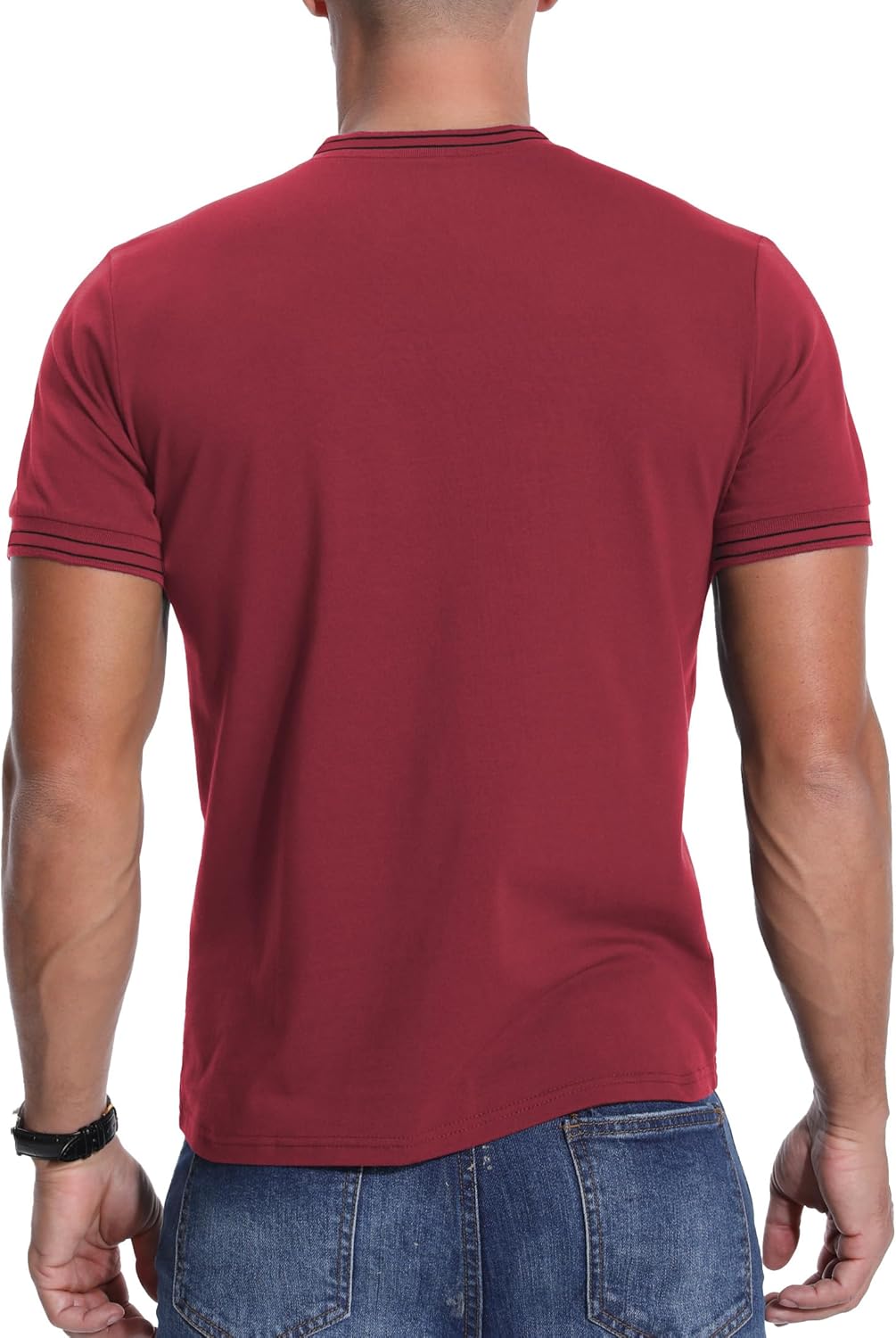 Detalle de PCEAIIH Men's Henley T-Shirt with Zip Stand Neck and Deer Head Embroidery