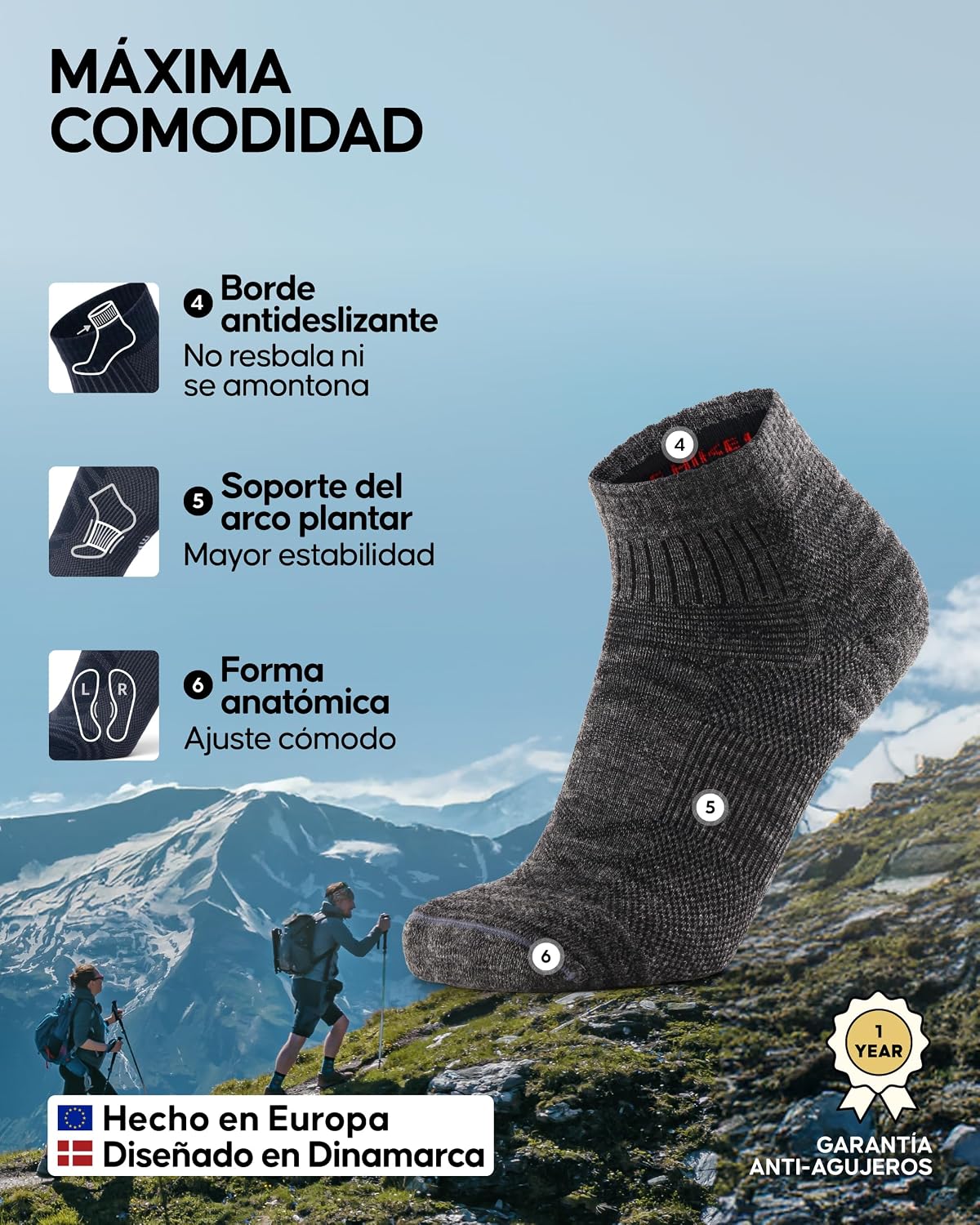 Detalle de DANISH ENDURANCE Calcetines Merino tobillero 3 Pack
