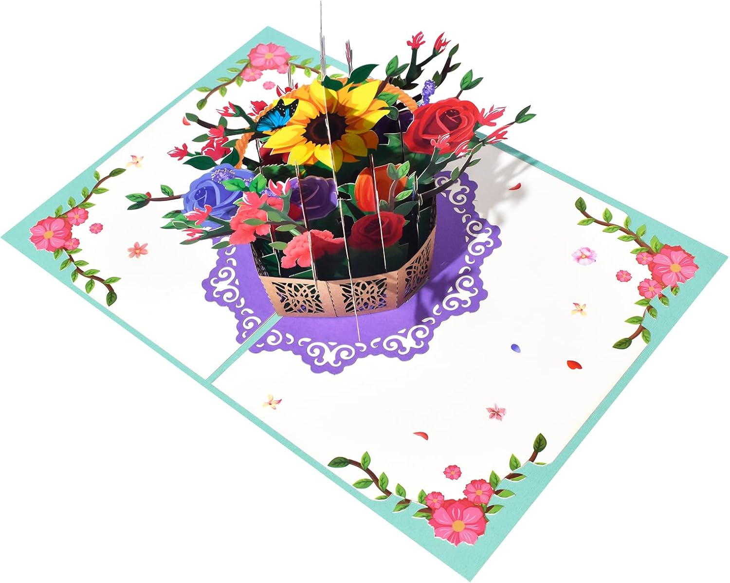 Thumbnail 2 de Rose and Iris Flower Basket Pop Up Cards – 3D Floral Greeting Card Set