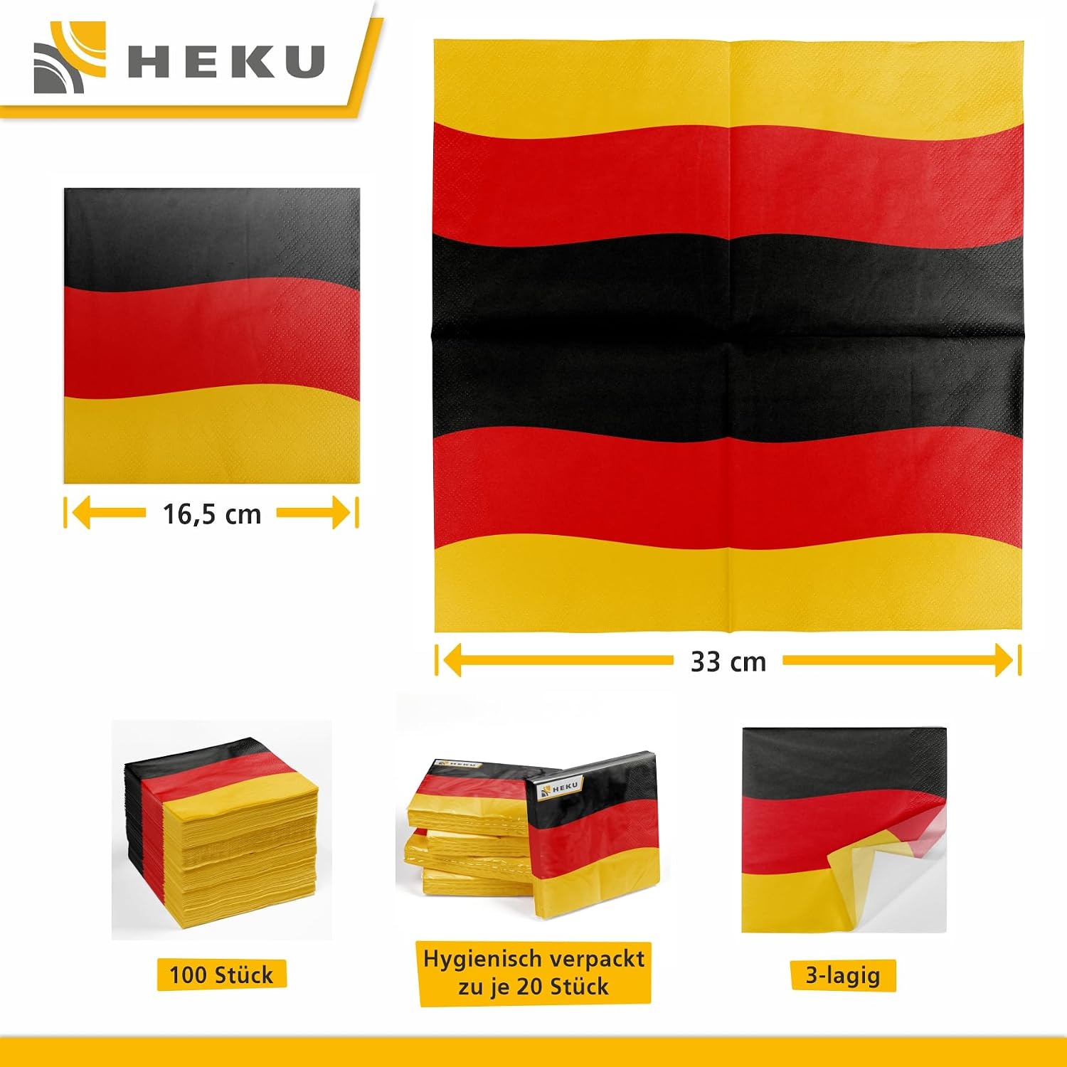 Detalle 2 de HEKU 30243-34 – serwetki papierowe 3-warstwowe, 33 × 33 cm, motyw Niemcy