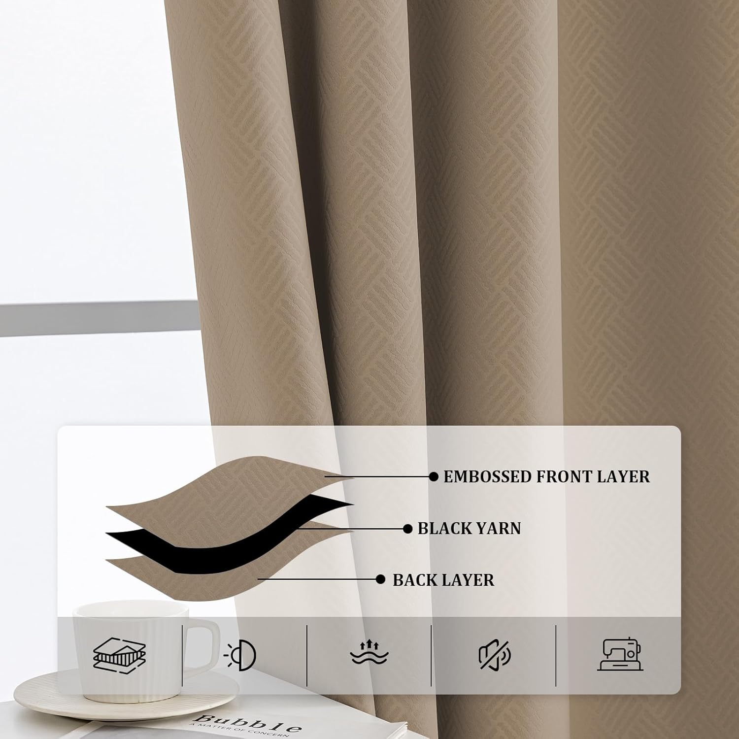 Thumbnail 5 de Lot de 2 rideaux occultants Ystyle avec œillets 117x137 cm – isolation thermique et anti-UV