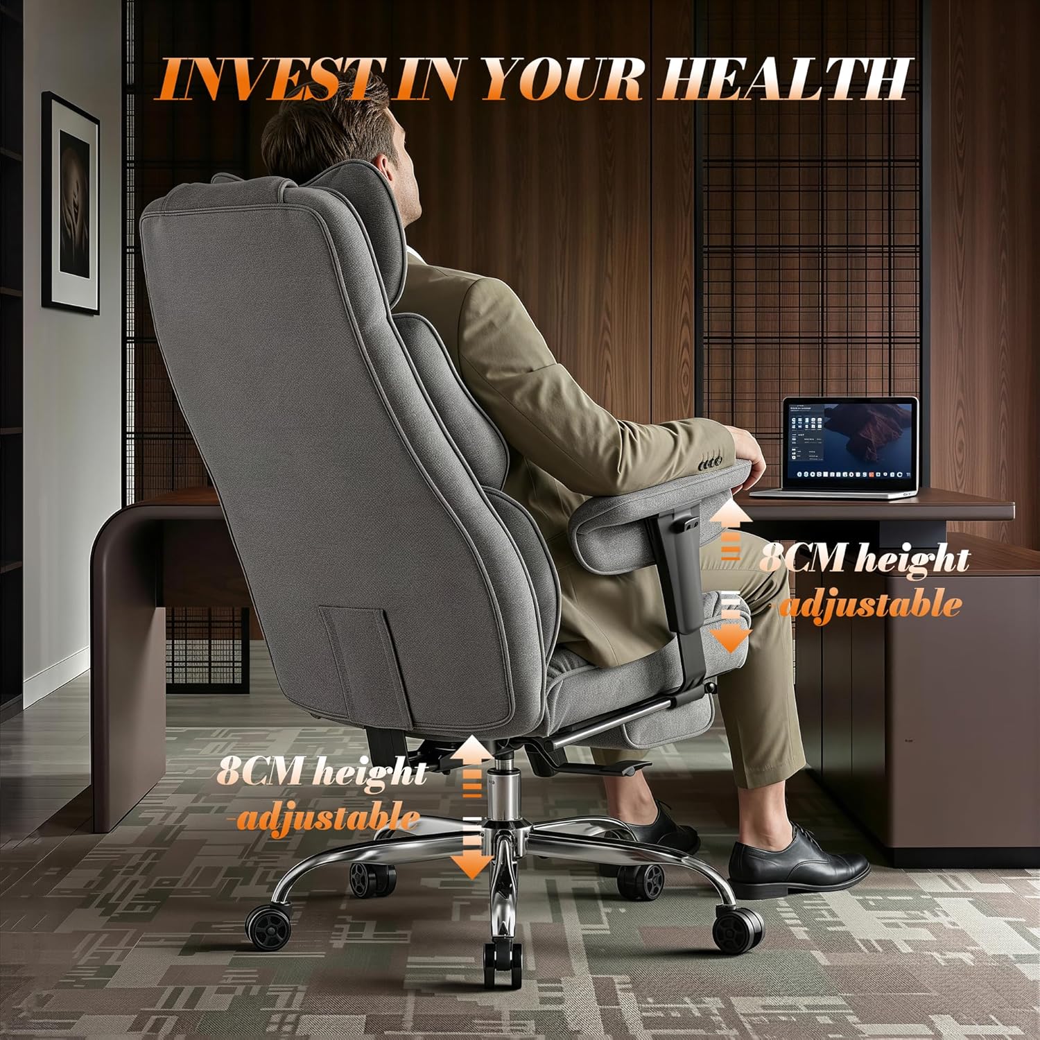 Thumbnail 4 de Efomao Big and Tall Fabric Executive Office Chair with Footrest – breathable reclining ergonomic desk chair