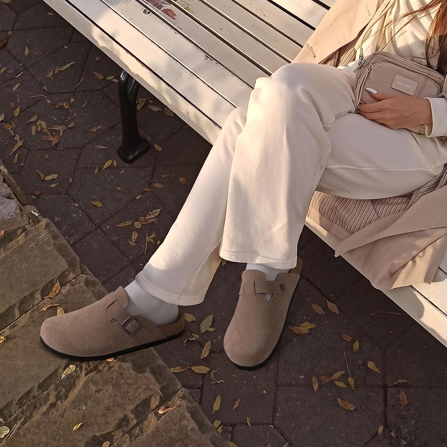 Detalle de Litfun Women's Genuine Suede Clogs with Arch Support